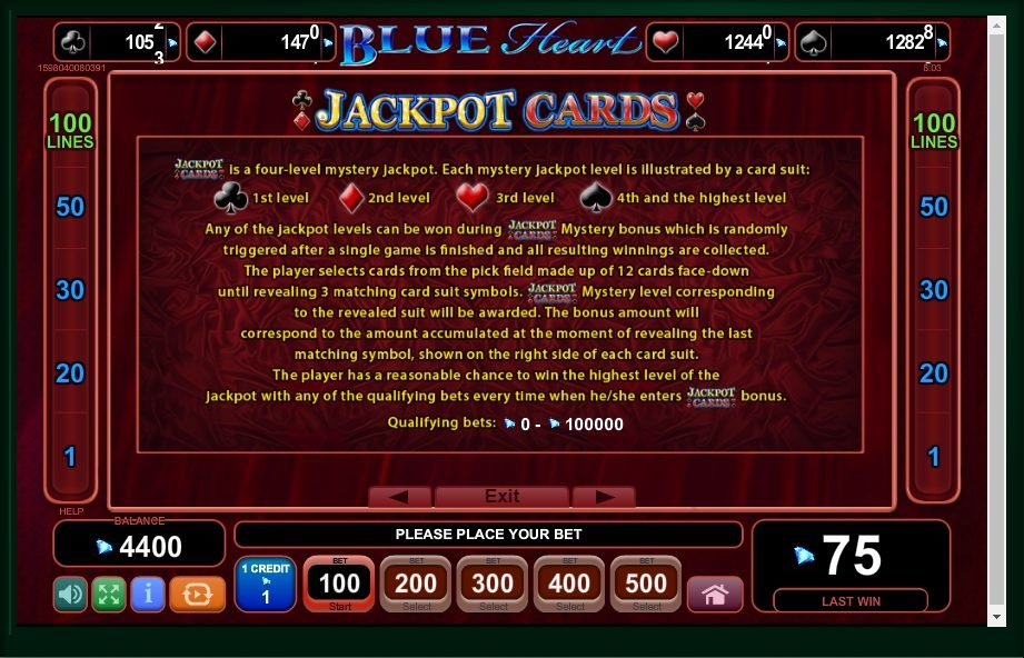 Blue Heart Slot Jackpot Cards