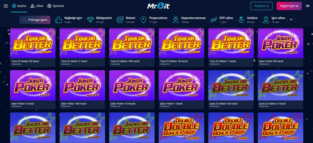 Mr.Bit Video poker section