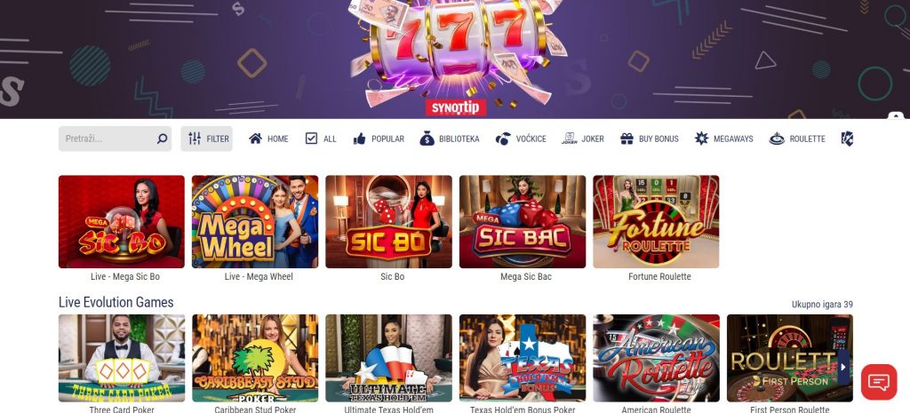SynotTip Bosnia Live Casino Section