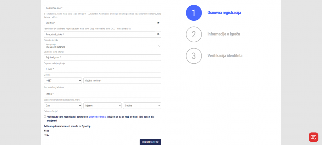 SynotTip Casino Registration
